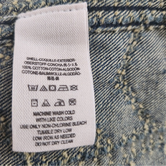 Free People Chevron Herringbone Punched Moto Jean Jacket Sz 4 Get Fall Readyđ! - Picture 8 of 13